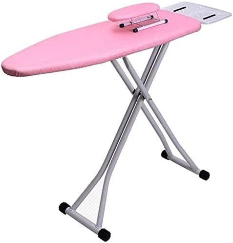 Cette table de repassage comprend une surface laissant passer la vapeur avec une structure pliante