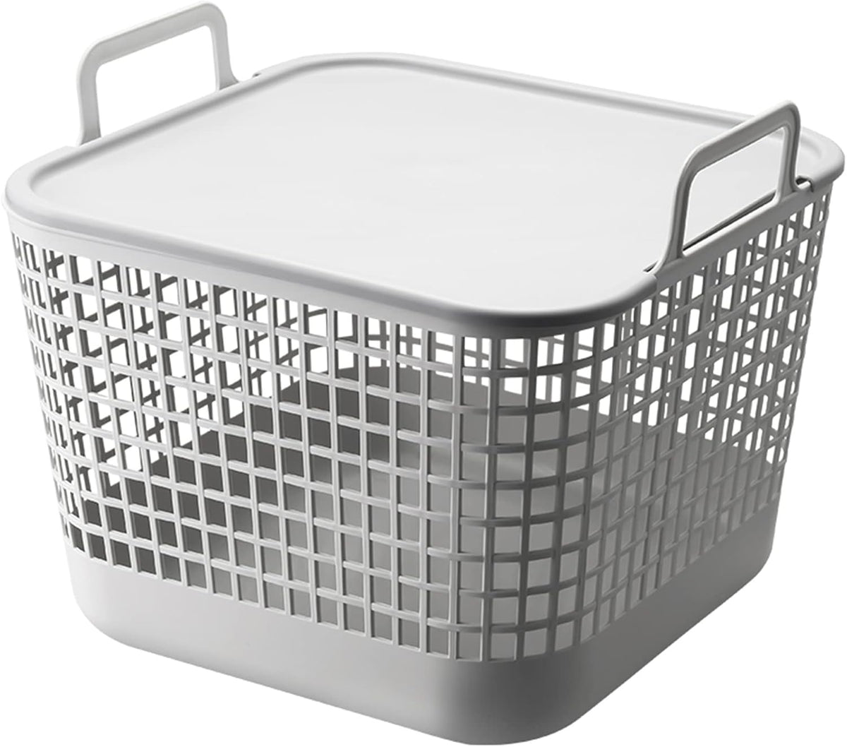Ce panier a linge dispose d'une poignee de prise en main et d'un couvercle