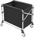 Ce chariot a linge reunit des elements metalliques et des roulettes